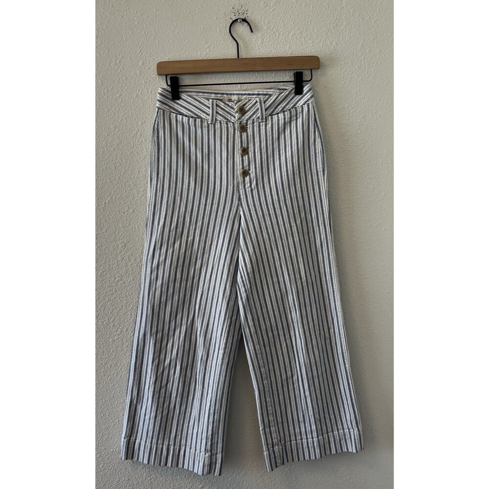 Madewell White and Navy Striped Wide-Leg Pants